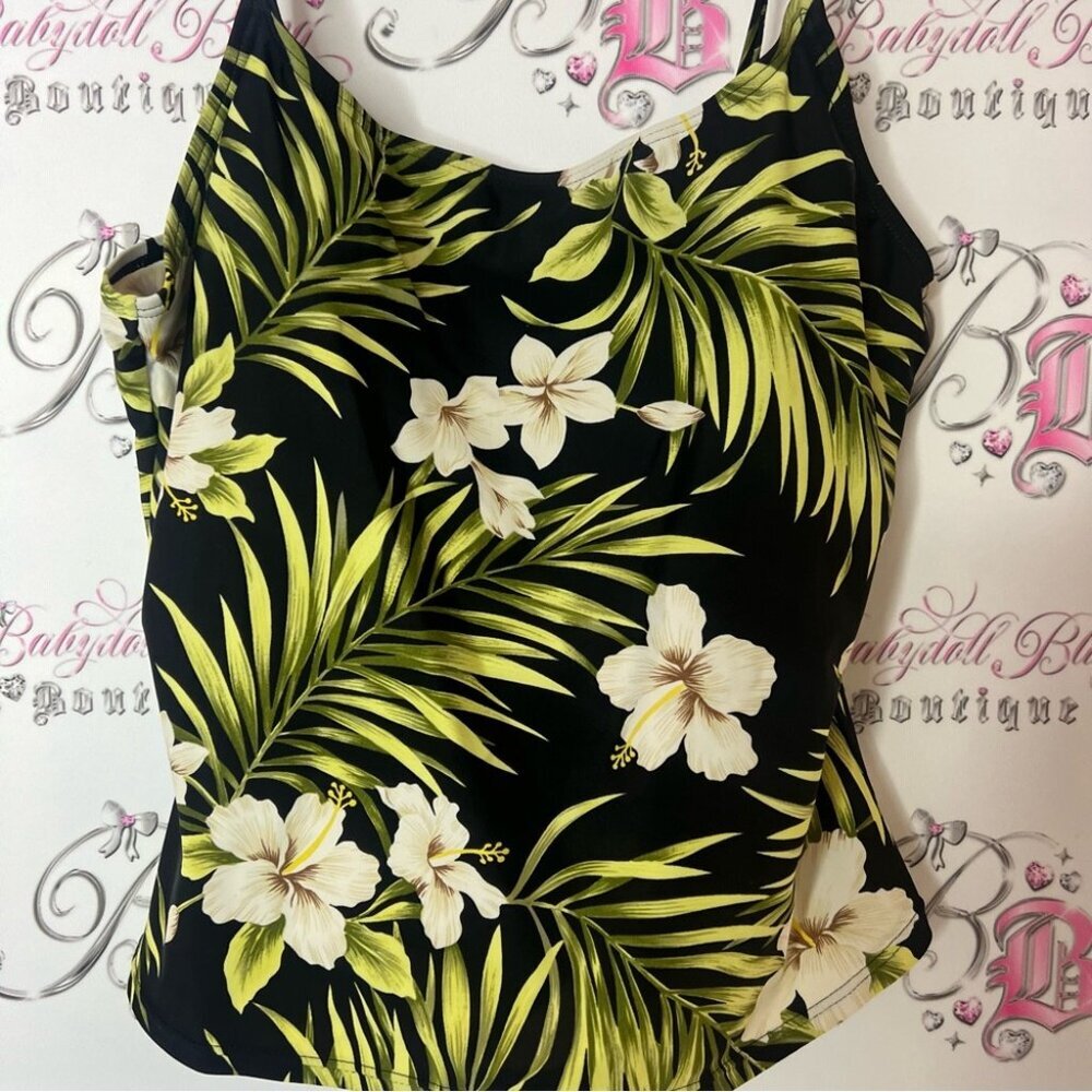 Tankini top hibiscus πΊ flowers Hawaii swim Tropical Floral Print Women's Top - Picture 2 of 3